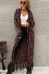 Multicolored Open Front Fringe Hem Cardigan Ins Street