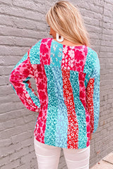 Mixed Print Patchwork Blouse Ins Street