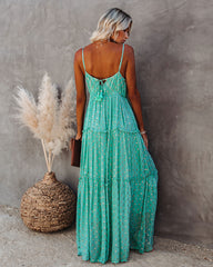 Fathoms Below Adjustable Metallic Tiered Maxi Dress - Seafoam Ins Street