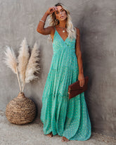 Fathoms Below Adjustable Metallic Tiered Maxi Dress - Seafoam Ins Street