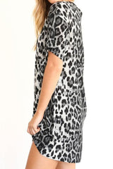 Leopard Dropped Shoulder Mini Tee Dress Ins Street