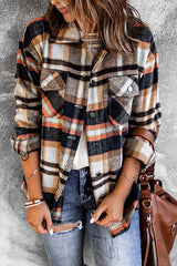 Plaid Button Front Shirt Jacket with Breast Pockets Ins Street