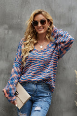 Multicolored Balloon Sleeve V-Neck Sweater Ins Street