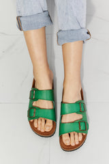 MMShoes Feeling Alive Double Banded Slide Sandals in Mid Green Ins Street