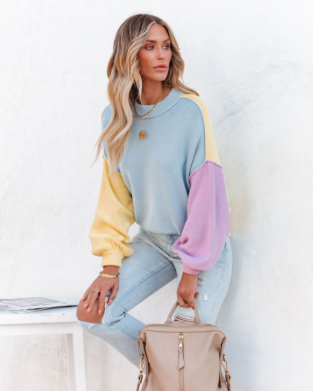 Generosity Cotton Colorblock Sweater - Blue Multi Ins Street