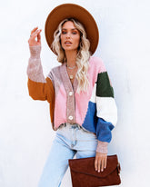 Glee Button Front Colorblock Cardigan - Pink Multi Ins Street