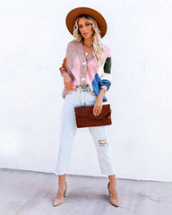 Glee Button Front Colorblock Cardigan - Pink Multi Ins Street