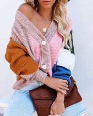 Glee Button Front Colorblock Cardigan - Pink Multi Ins Street