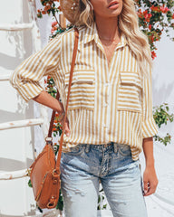 Greenport Cotton Blend Striped Button Down Top - Dijon Ins Street