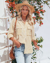 Greenport Cotton Blend Striped Button Down Top - Dijon Ins Street