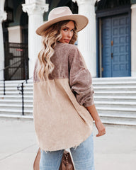 Gus Cotton Colorblock Corduroy Shacket - Chocolate Beige Ins Street