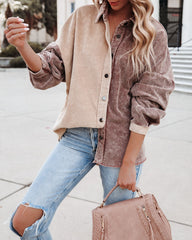 Gus Cotton Colorblock Corduroy Shacket - Chocolate Beige Ins Street