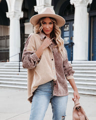 Gus Cotton Colorblock Corduroy Shacket - Chocolate Beige Ins Street