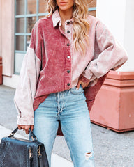 Gus Cotton Colorblock Corduroy Shacket - Rose Burgundy Ins Street