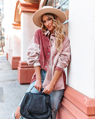 Gus Cotton Colorblock Corduroy Shacket - Rose Burgundy Ins Street