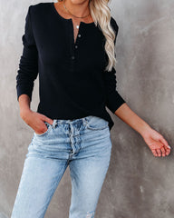 Gwen Cotton + Modal Thermal Henley Top - Black Ins Street