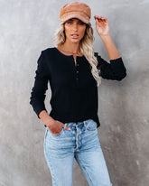 Gwen Cotton + Modal Thermal Henley Top - Black Ins Street