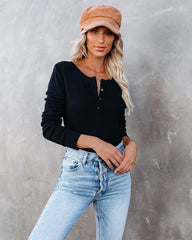 Gwen Cotton + Modal Thermal Henley Top - Black Ins Street
