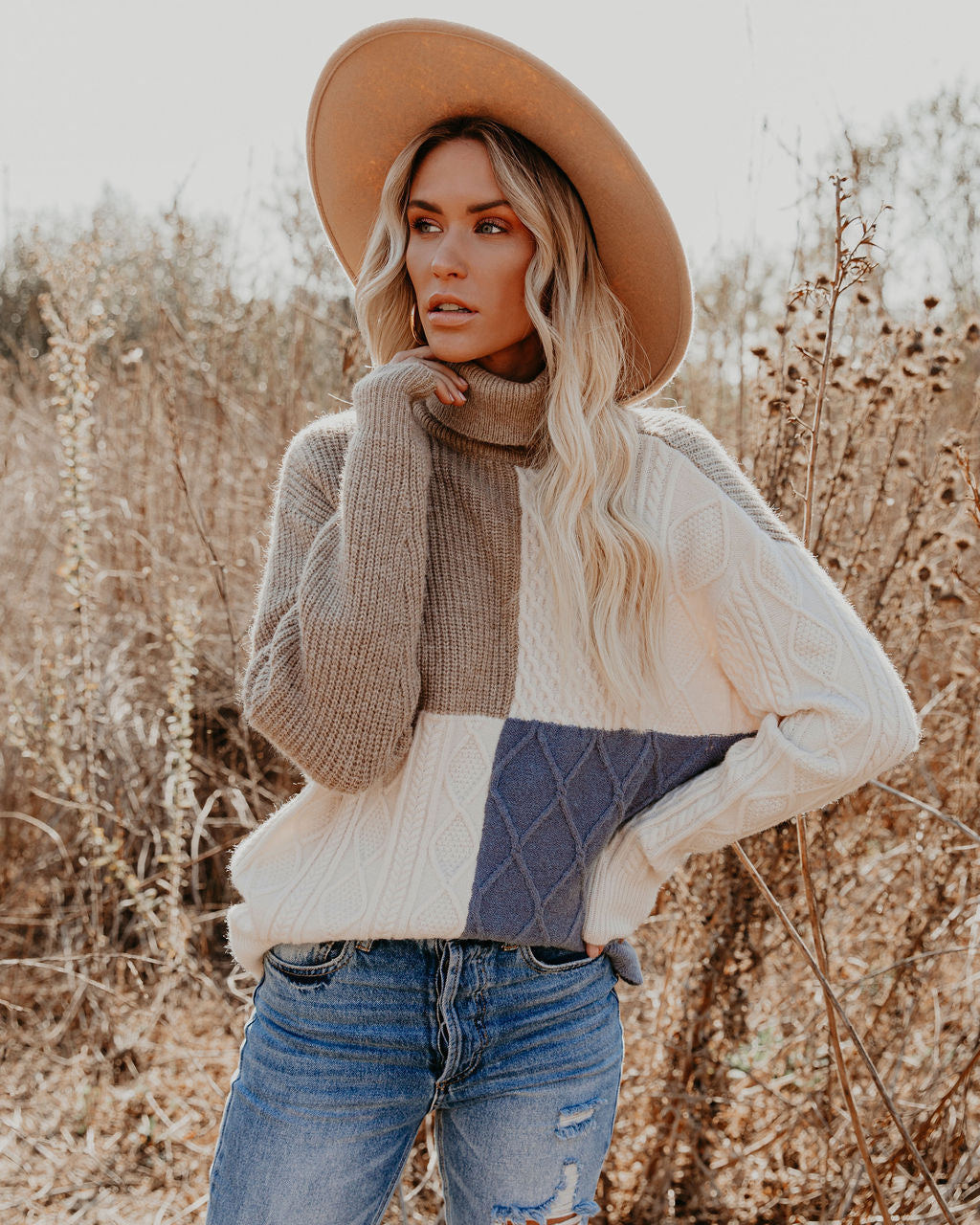 Jasmin Colorblock Turtleneck Knit Sweater Ins Street