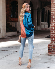 Kamia Satin Colorblock Button Down Blouse - Teal Copper - FINAL SALE Ins Street