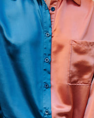 Kamia Satin Colorblock Button Down Blouse - Teal Copper - FINAL SALE Ins Street