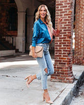 Kamia Satin Colorblock Button Down Blouse - Teal Copper - FINAL SALE Ins Street