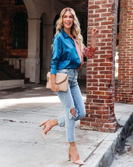 Kamia Satin Colorblock Button Down Blouse - Teal Copper - FINAL SALE Ins Street