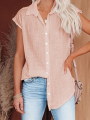 Women's Solid Color Single Breasted Shirt Casual Short Sleeve Top Ins street