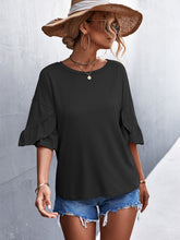 Solid Crew Neck Double Ruffle Sleeve Top 2023-03-14 InsStreet