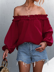 Solid Color One Shoulder Lantern Sleeve T-Shirt Top 2023-03-14 InsStreet