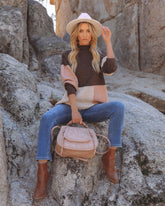 Kidman Colorblock Mock Neck Sweater - Brown Ins Street