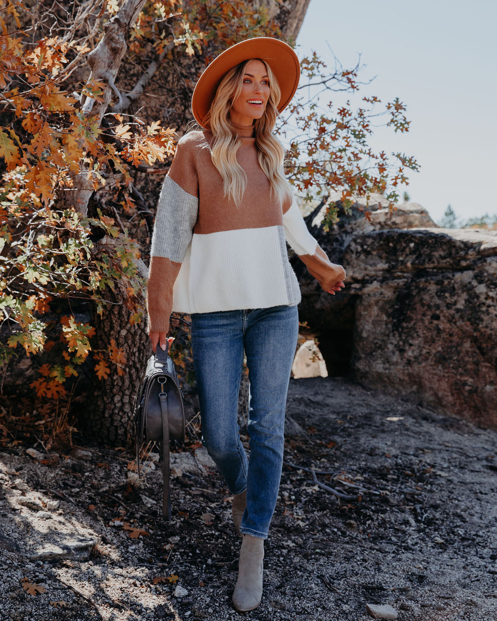 Kidman Colorblock Mock Neck Sweater - Camel Ins Street