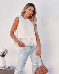 Kinsley Tiered Tulle Crop Top - Vintage Cream Ins Street