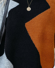 Landyn Colorblock Knit Sweater - Camel Black Ins Street