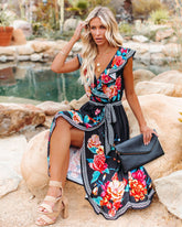 Leander Floral High Low Ruffle Maxi Dress Ins Street