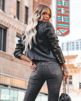 Lenny Pocketed Faux Leather Blazer - Black Ins Street