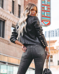 Lenny Pocketed Faux Leather Blazer - Black Ins Street