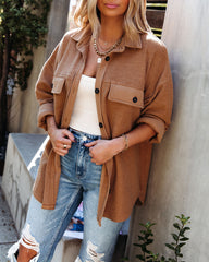 Lexie Cotton Blend Button Down Shacket - Camel Ins Street