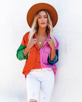 Liana Cotton Colorblock Corduroy Shacket - Orchid Multi Ins Street