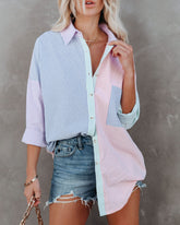 Logan Cotton Blend Colorblock Button Down Top Ins Street