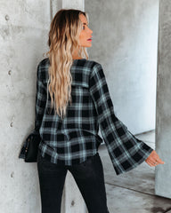 Lonzo Cotton Plaid Bell Sleeve Top - Black Ins Street