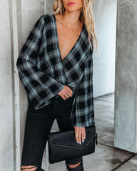 Lonzo Cotton Plaid Bell Sleeve Top - Black Ins Street