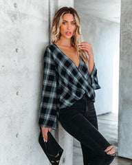 Lonzo Cotton Plaid Bell Sleeve Top - Black Ins Street