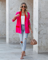 Love Notes Pocketed Colorblock Blazer - Fuchsia Red Ins Street