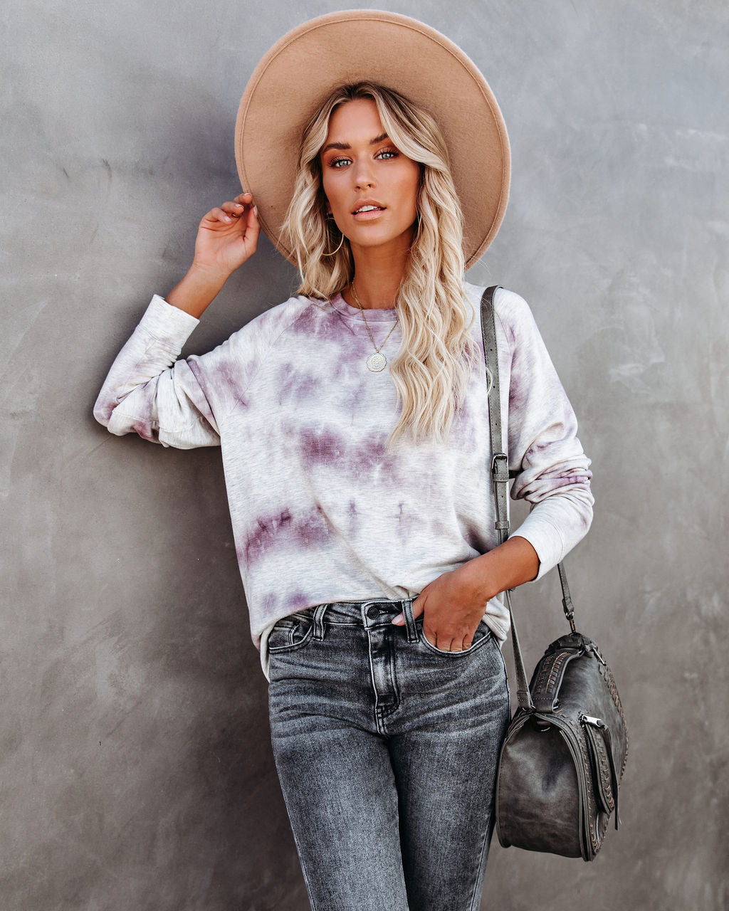 Love Song Tie Dye Soft Knit Pullover - Lavender Grey Ins Street