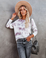 Love Song Tie Dye Soft Knit Pullover - Lavender Grey Ins Street
