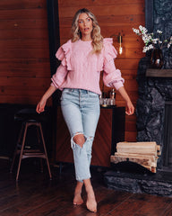 Marie Ruffle Cable Knit Sweater Ins Street