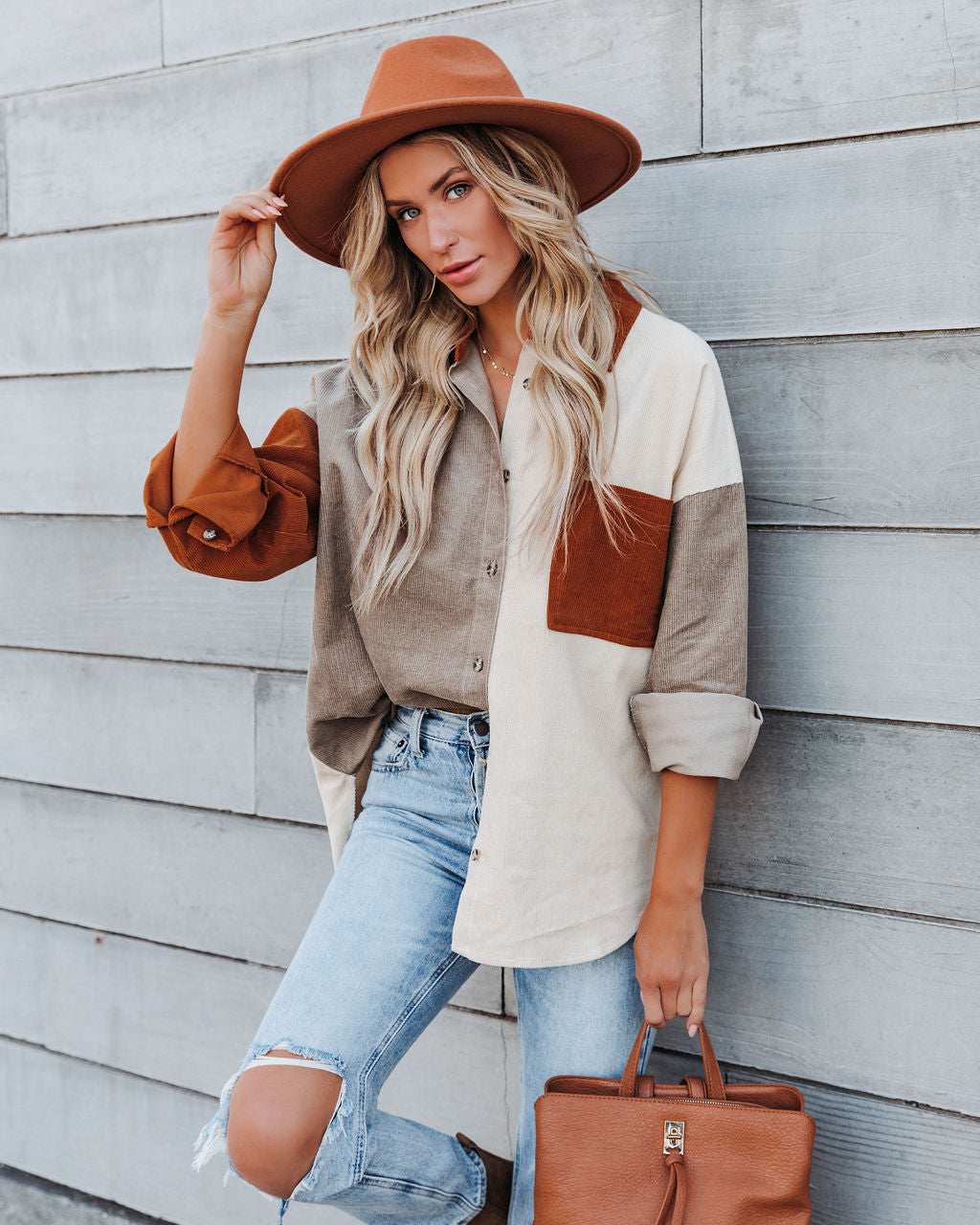 Mav Cotton Corduroy Colorblock Shacket Ins Street