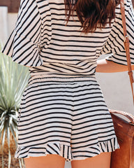 Maxanne Cotton Pocketed Striped Ruffle Shorts - Black Ins Street