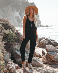 Maye Cotton Pocketed Drawstring Jumpsuit - Black Ins Street